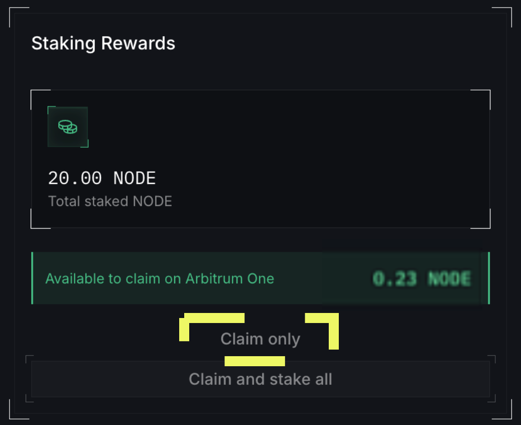 Click claim only to claim your NODE staking rewards via the My Stakes tab on the NodeOps Portal app