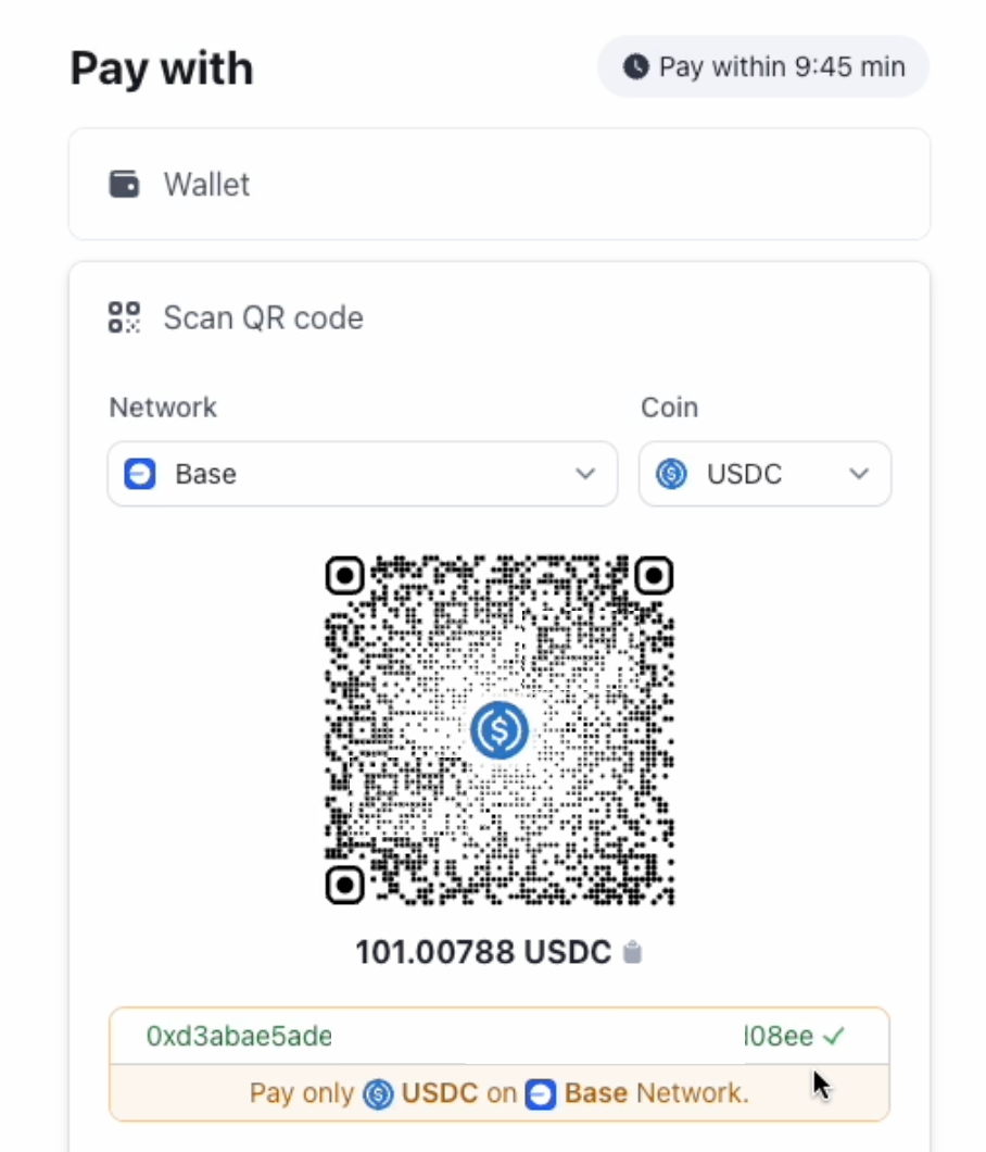 Example showing use of QR code with stables or tokens to use to top up your node running console account