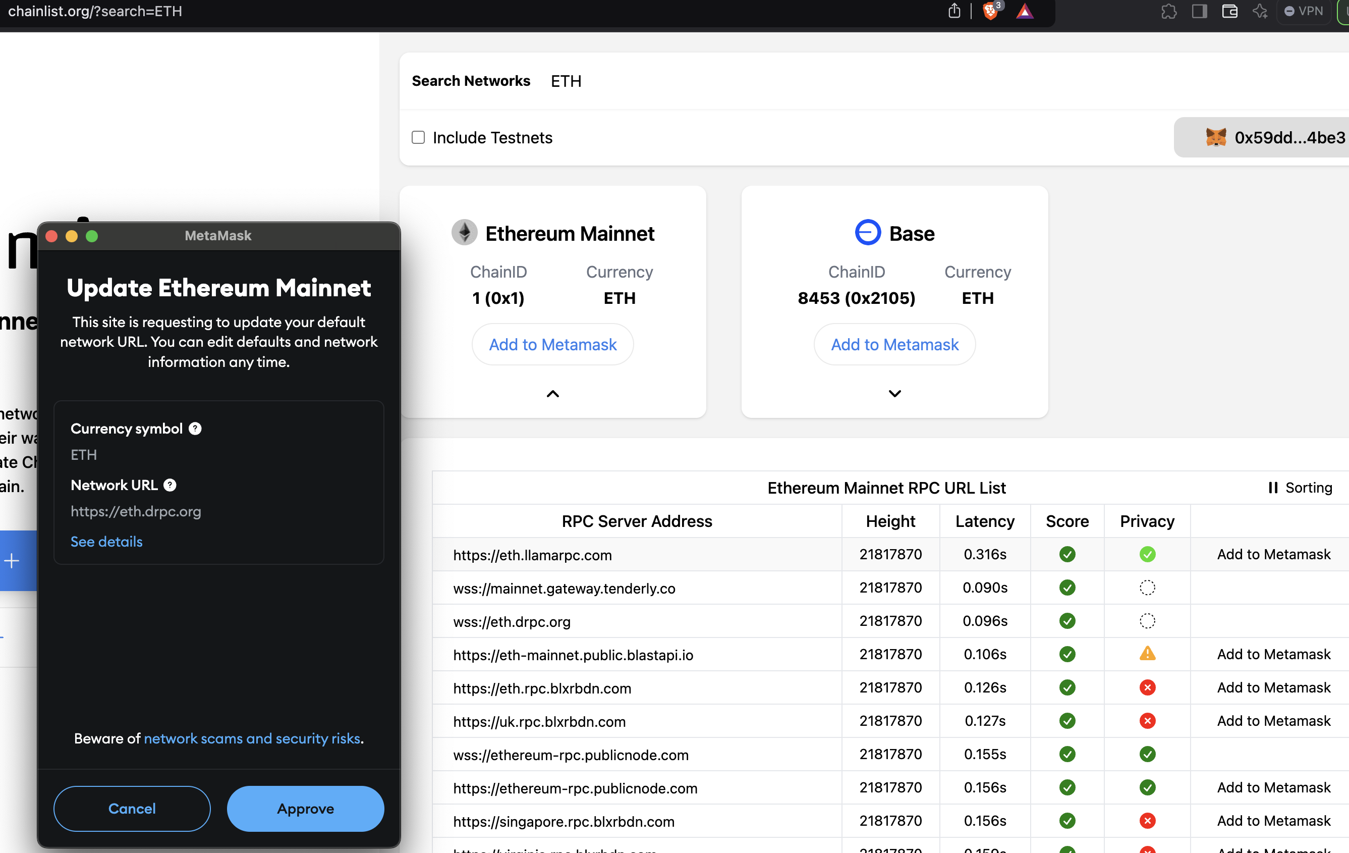 Add Ethereum as a recognized network to your MetaMask wallet, be sure to select a trusted RPC provider.