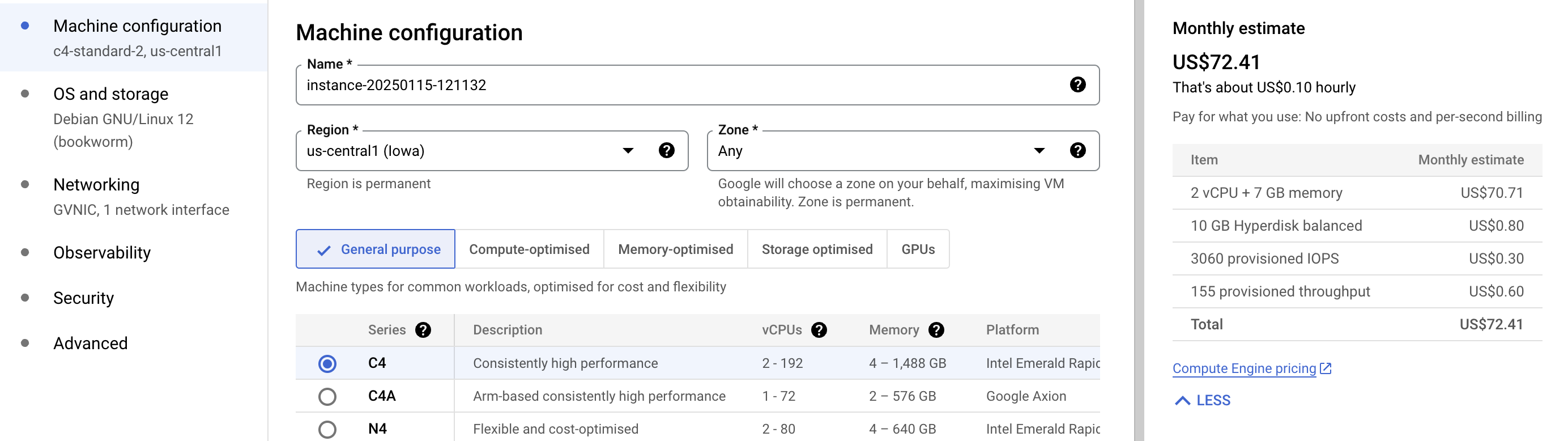 configure GCP machine 2vCPUs and 7GB