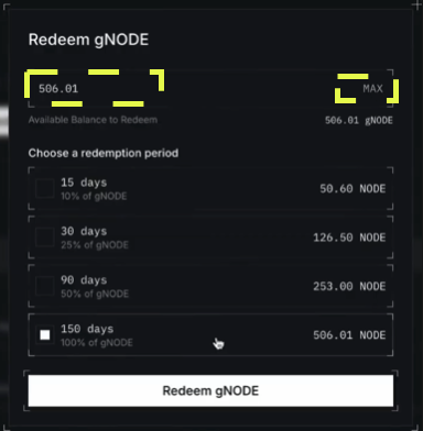 Choose how much of your gNODE you will convert gNODE into $NODE or select Max to convert all