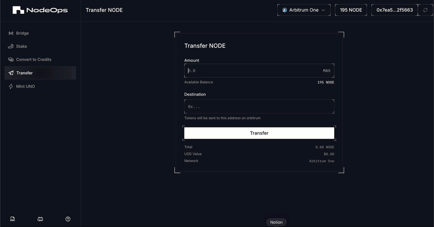 Transfer your $NODE tokens from Portal, your unified dashboard to manage your $NODE